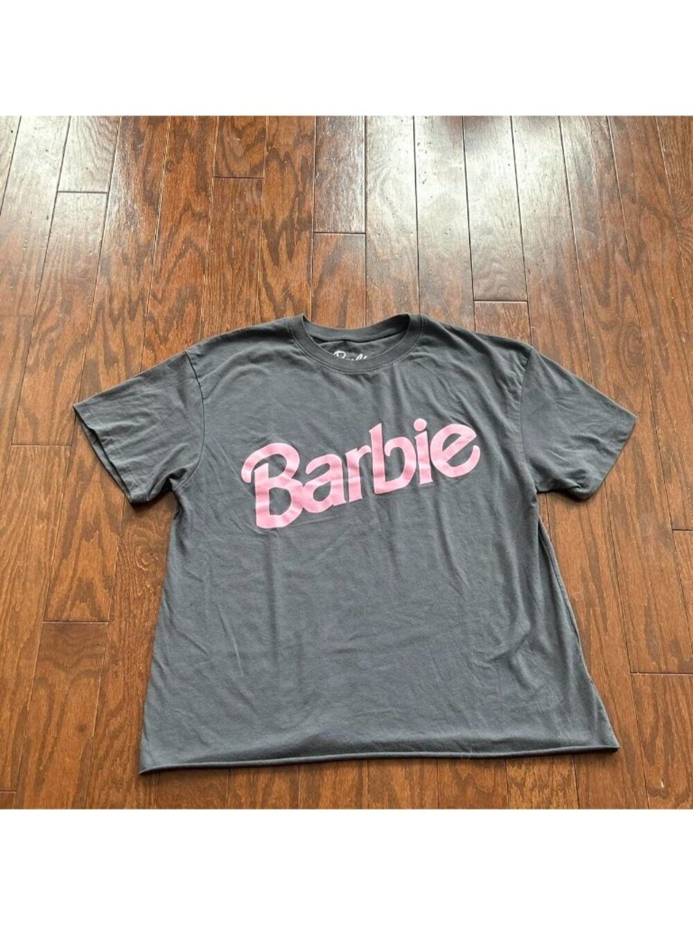 Barbie Pink Logo T Shirt Grey Movie Y2K Streetwear